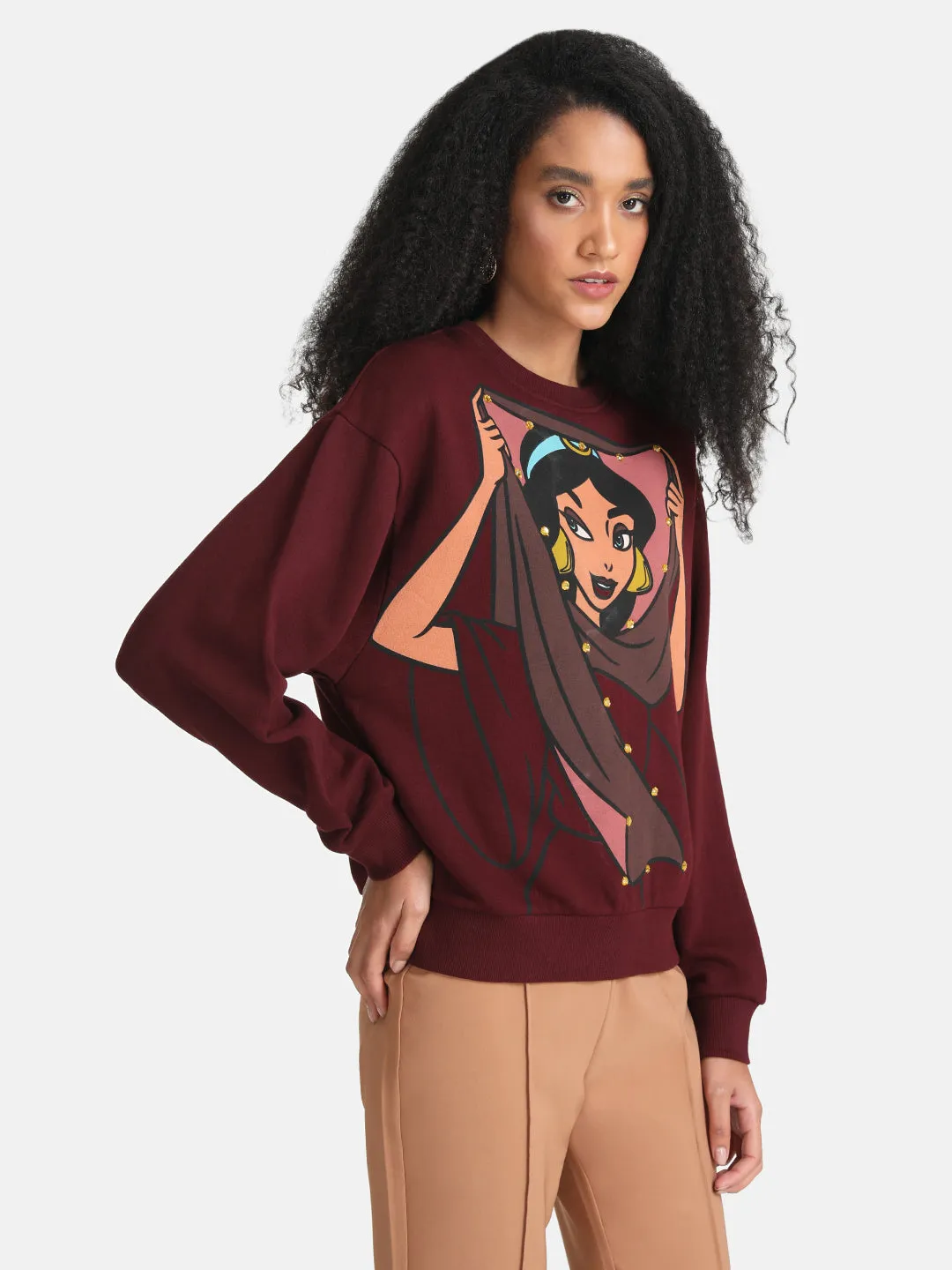 Jasmine Disney Front Printed Sweat With Diamond Studs