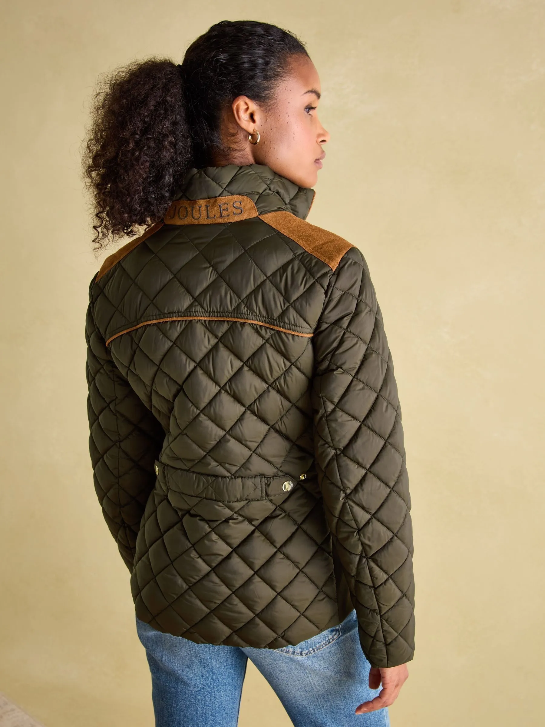 Khaki Green Showerproof Diamond Quilted Coat