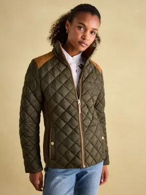 Khaki Green Showerproof Diamond Quilted Coat