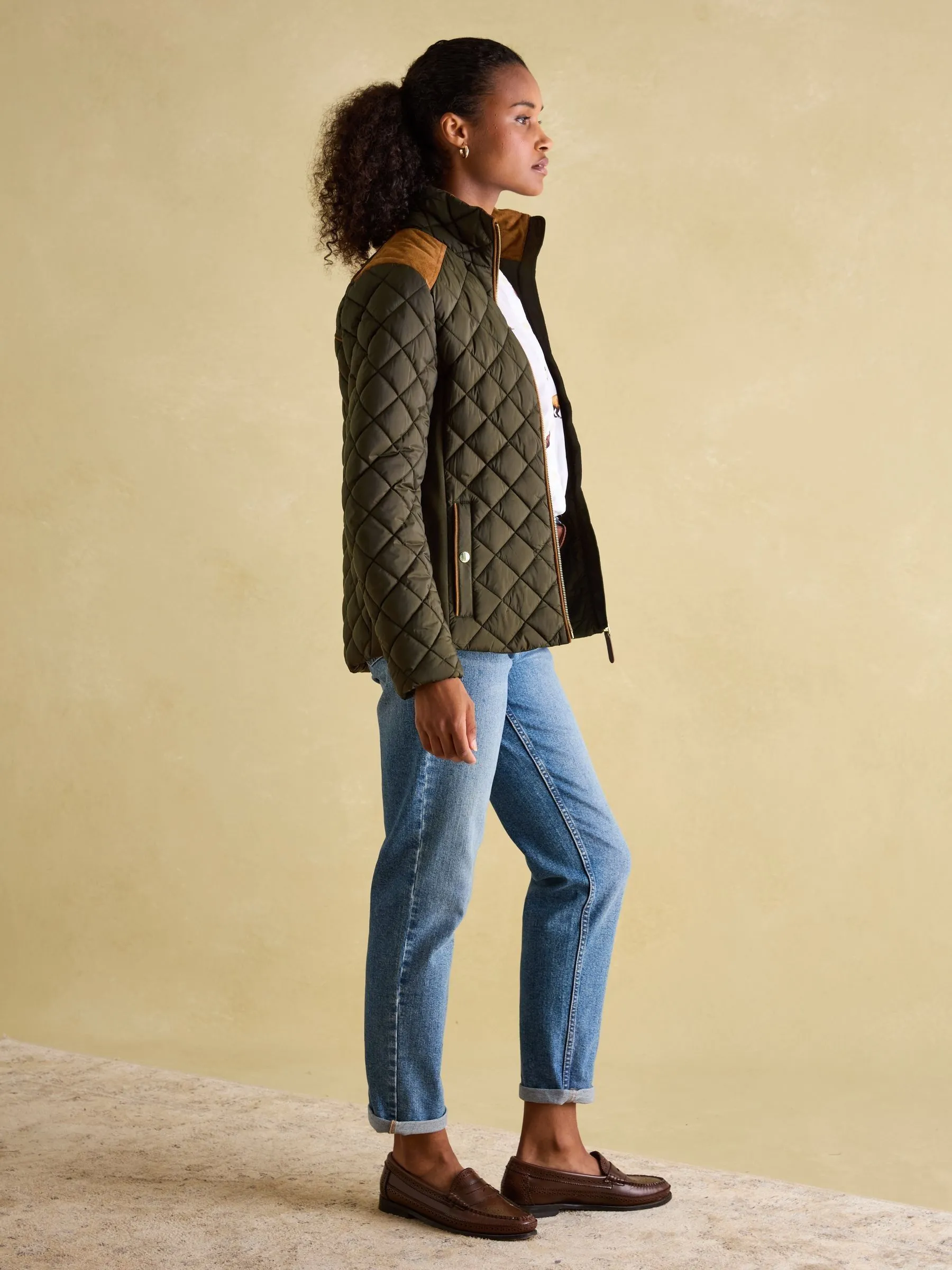 Khaki Green Showerproof Diamond Quilted Coat