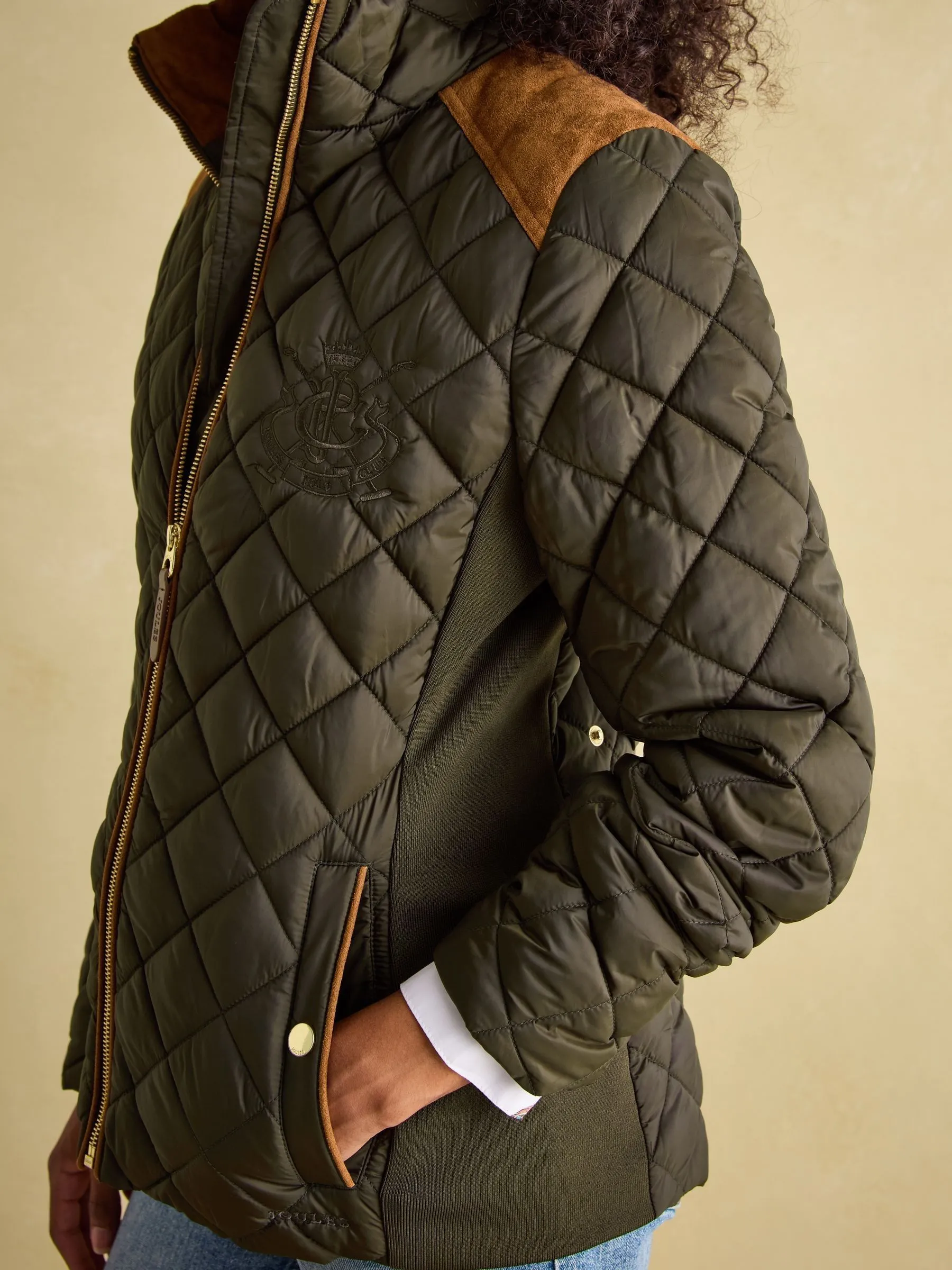 Khaki Green Showerproof Diamond Quilted Coat