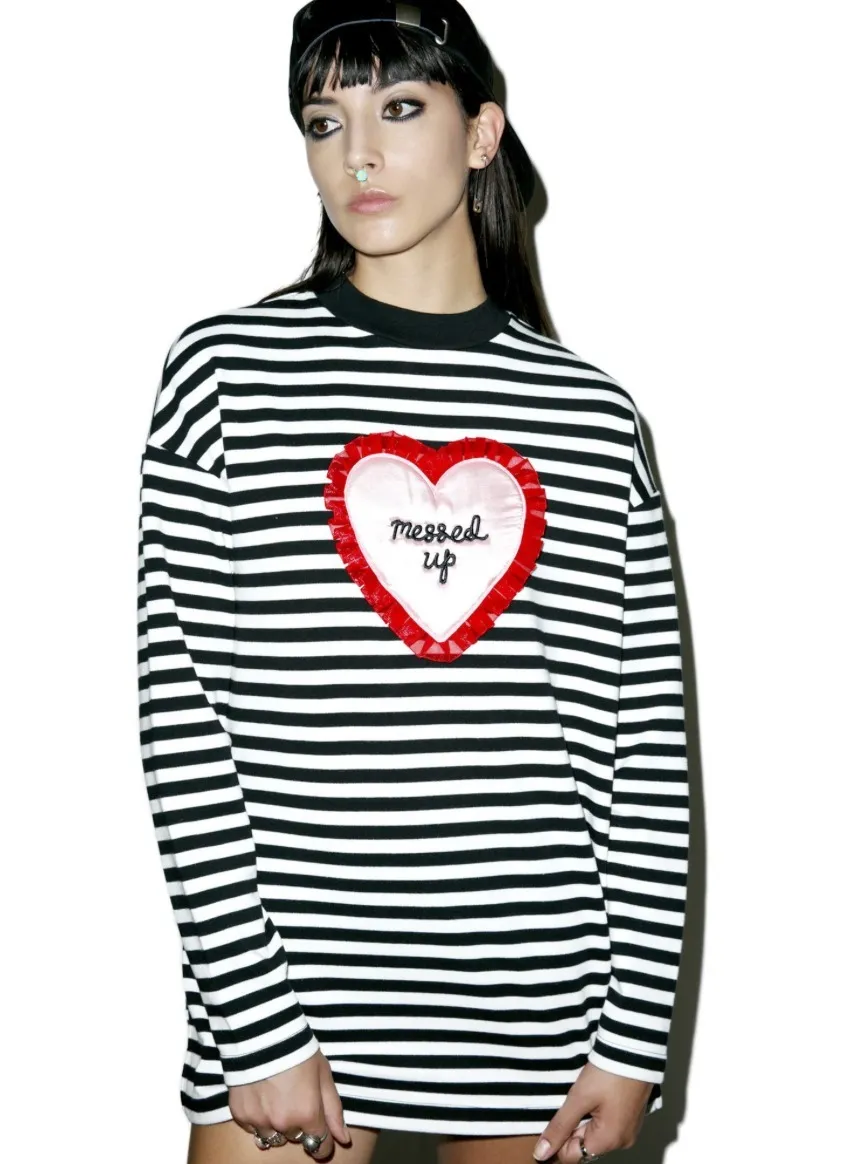 LAZY OAF  |Stripes Heart Street Style Long Sleeves Cotton Medium