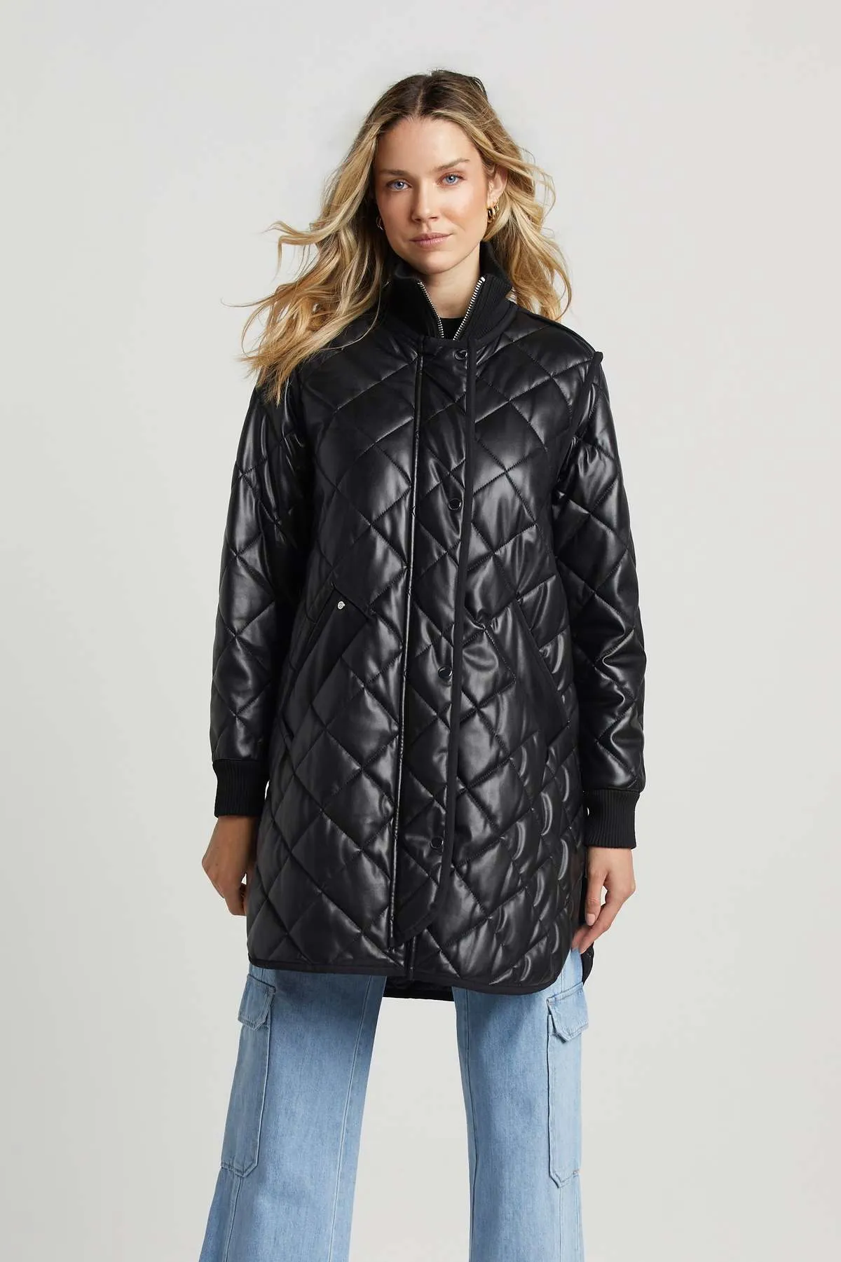 Liberty Vegan Leather Quilted Coat - Black