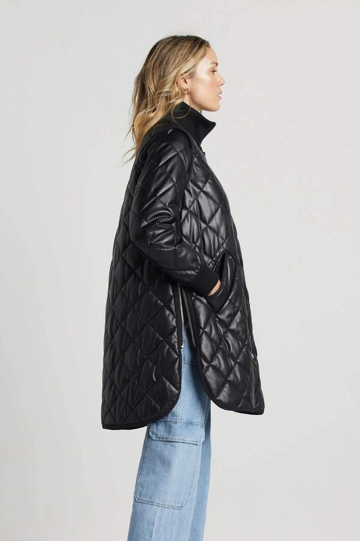 Liberty Vegan Leather Quilted Coat - Black