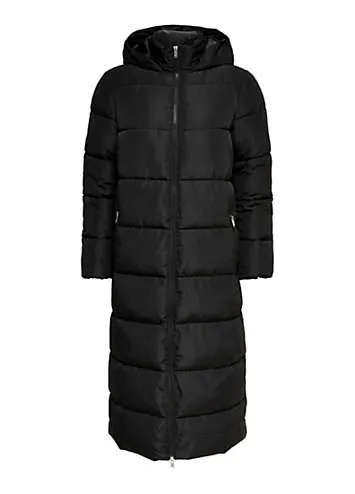 Longline Hooded Quilted Coat by Only | Look Again