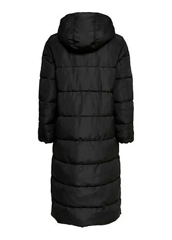 Longline Hooded Quilted Coat by Only | Look Again