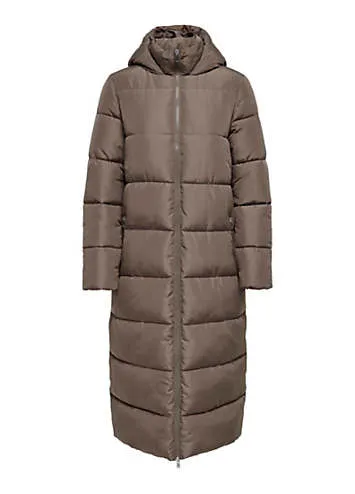 Longline Hooded Quilted Coat by Only | Look Again