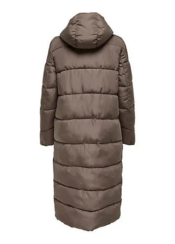 Longline Hooded Quilted Coat by Only | Look Again