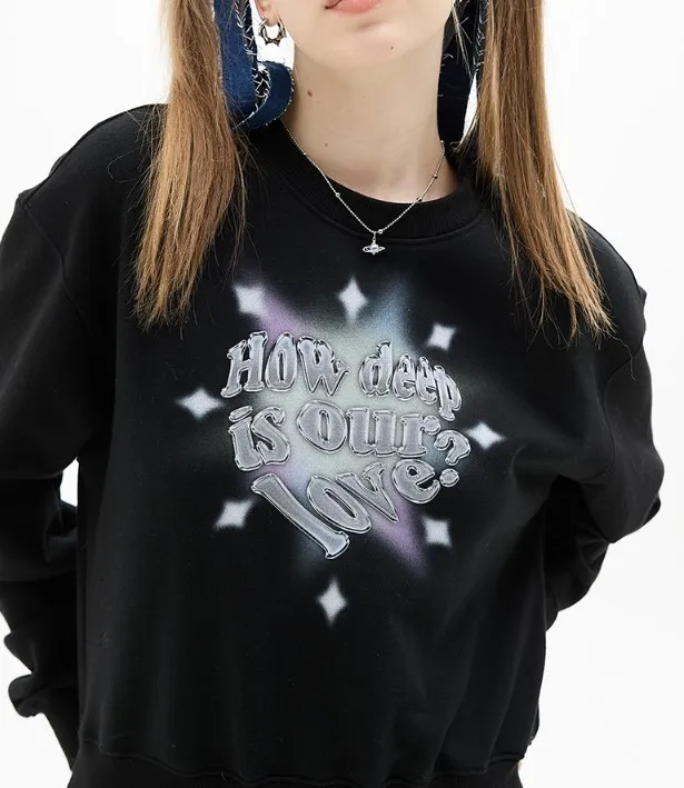 LUV IS TRUE  |Crew Neck Street Style U-Neck Long Sleeves Plain Cotton