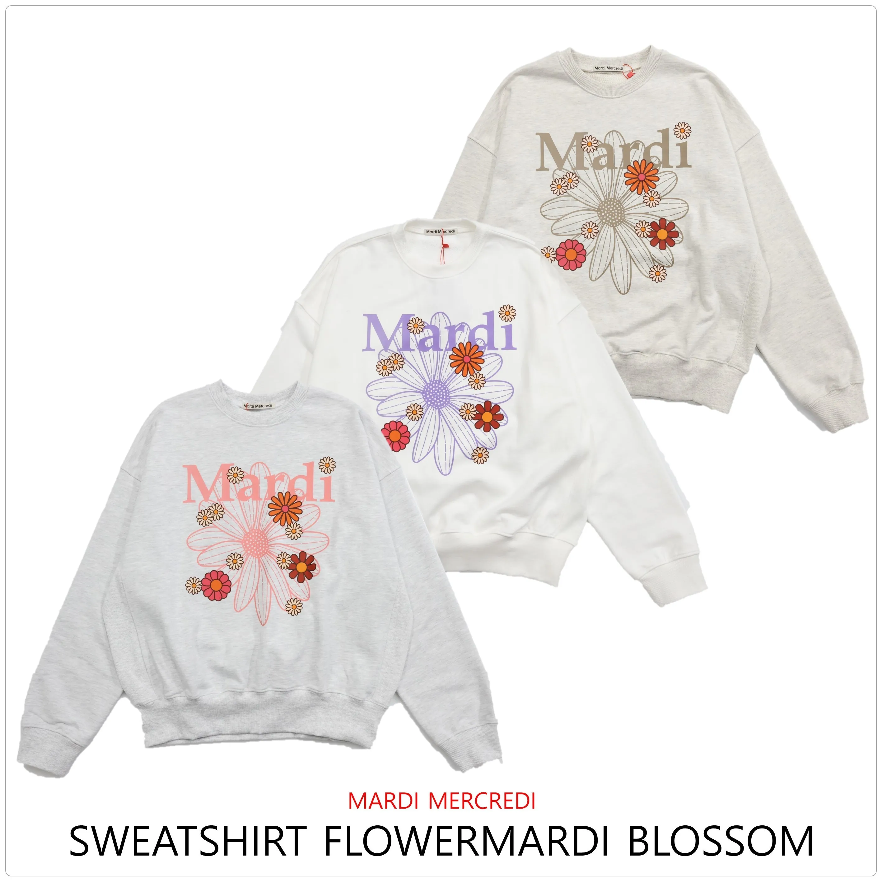 Mardi Mercredi  |Flower Patterns Street Style U-Neck Long Sleeves Cotton Logo