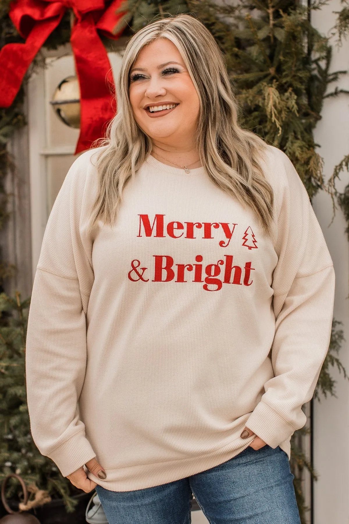 Merry & Bright Corduroy Knit Crew Neck- Cream