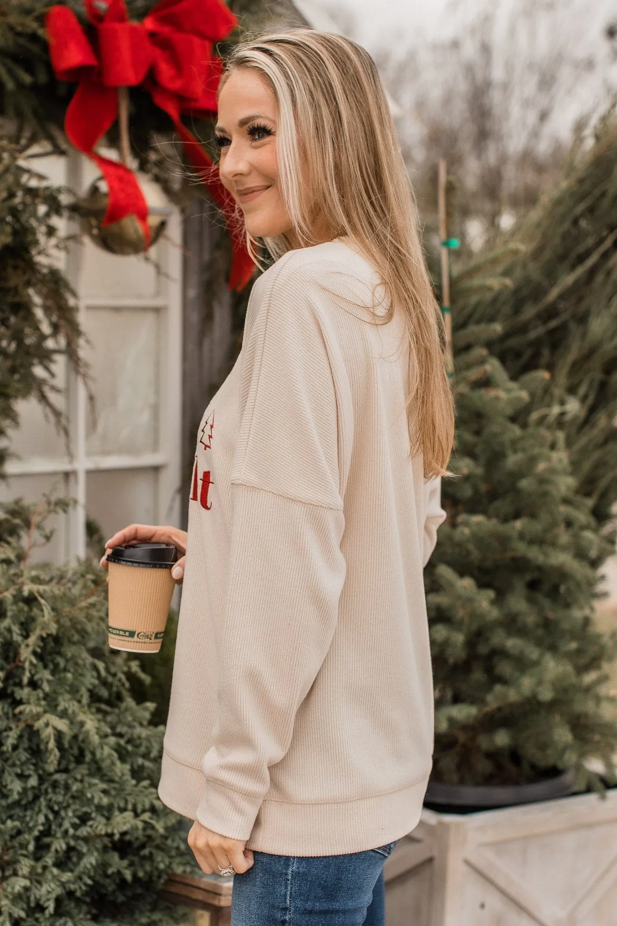 Merry & Bright Corduroy Knit Crew Neck- Cream