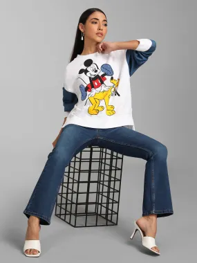 Mickey And Pluto Disney Printed Sweat With Denim Sleeves