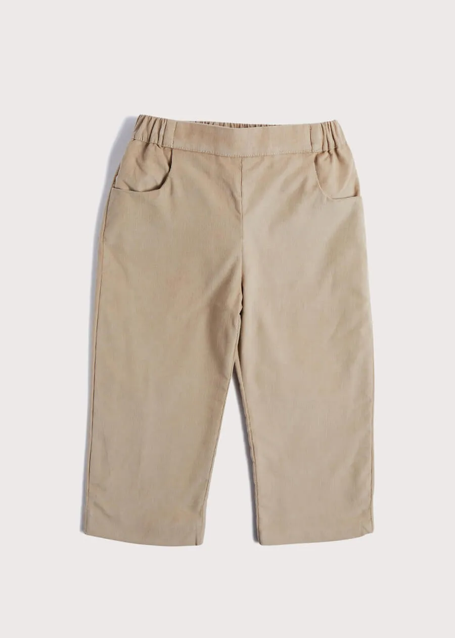 Micro Corduroy Pocket Detail Trousers in Beige (18mths-3yrs)