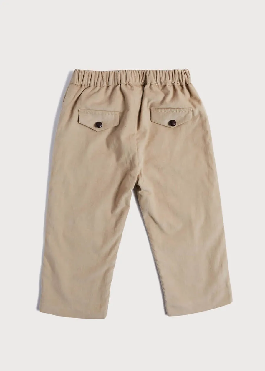 Micro Corduroy Pocket Detail Trousers in Beige (18mths-3yrs)