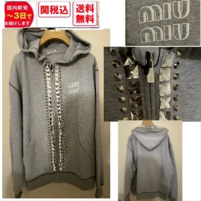 MiuMiu  |Unisex Sweat Blended Fabrics Studded Street Style