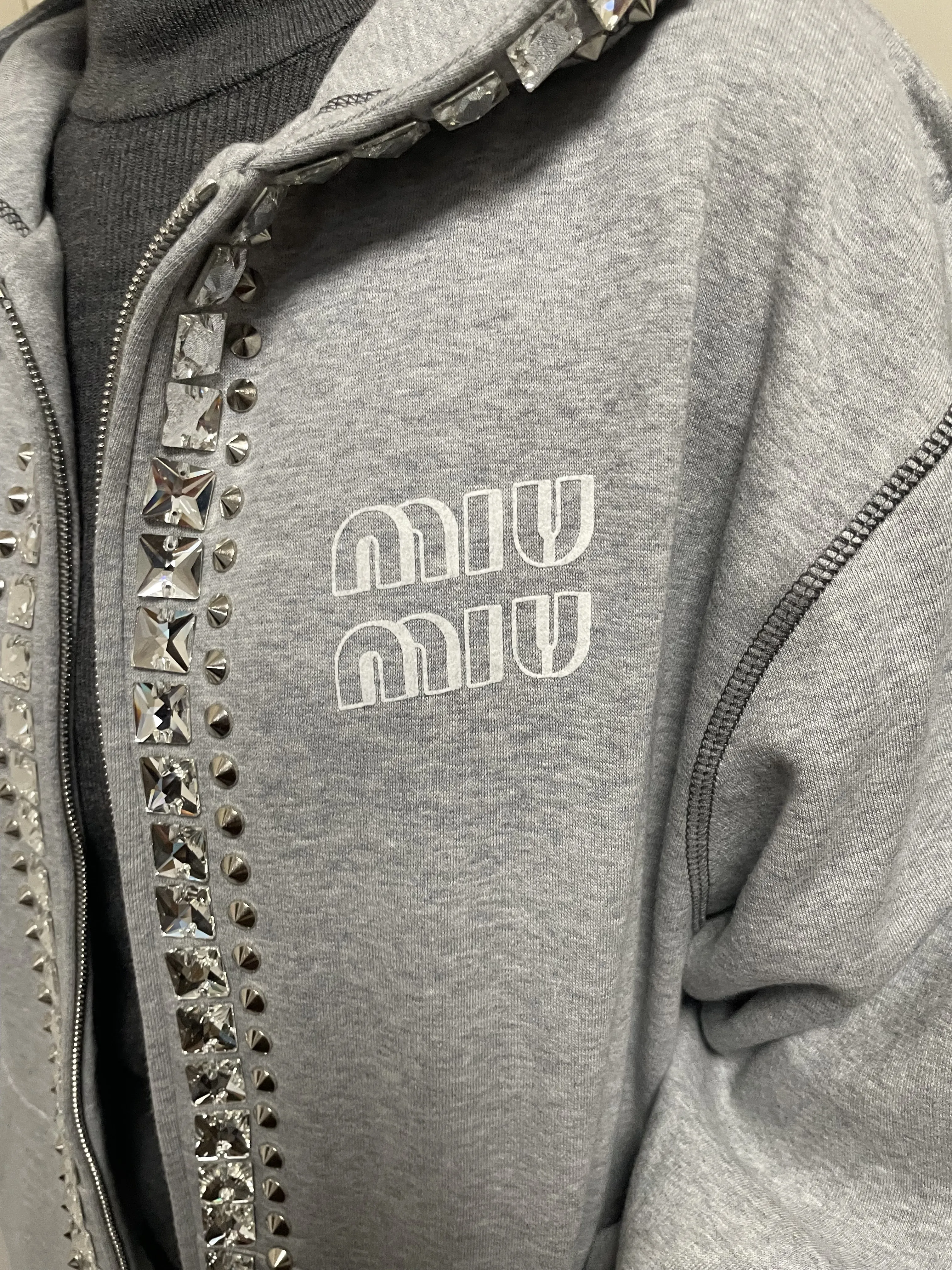 MiuMiu  |Unisex Sweat Blended Fabrics Studded Street Style