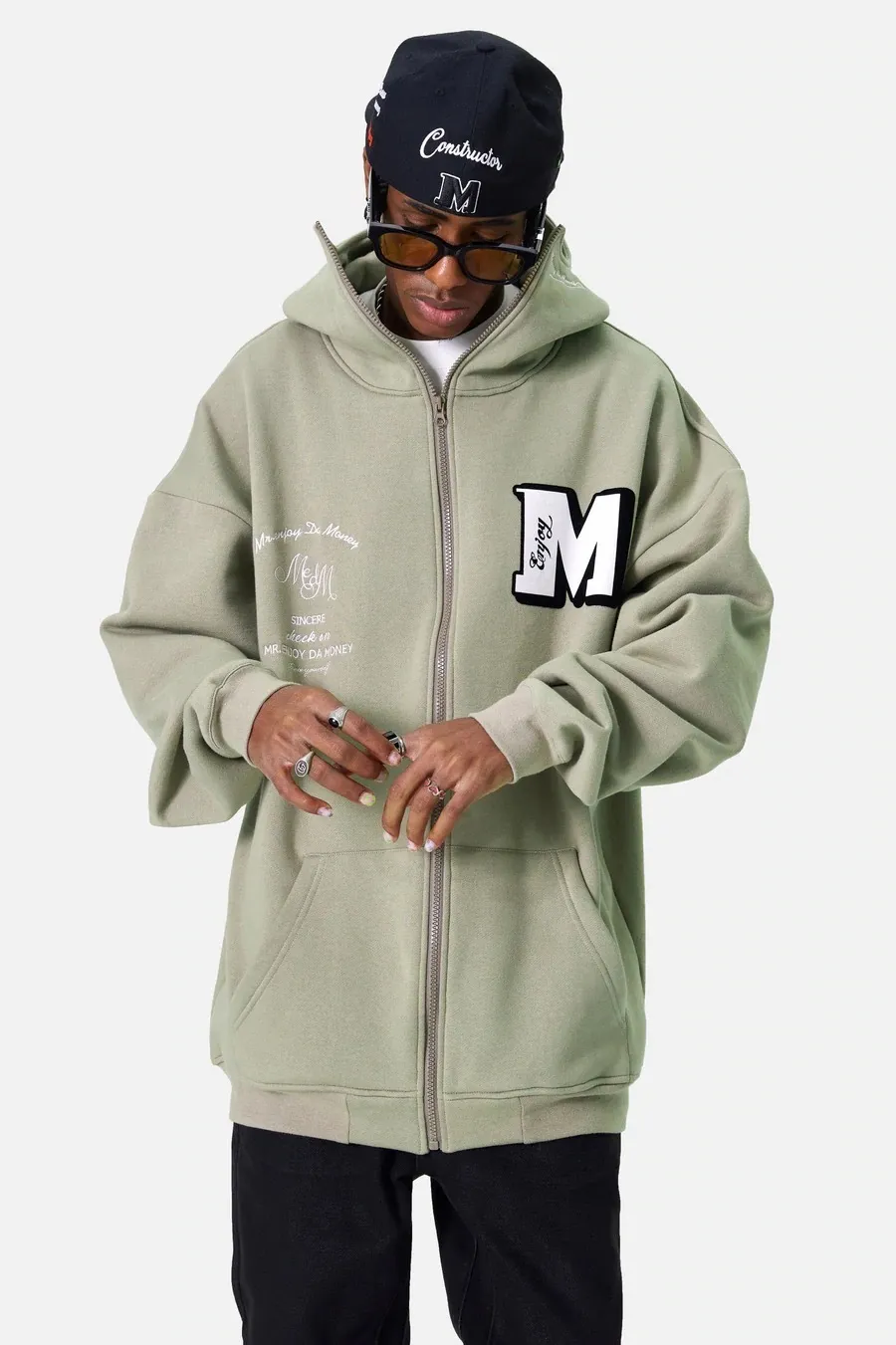 MR. ENJOY DA MONEY  |Unisex Sweat Street Style Plain Cotton Oversized Khaki Logo