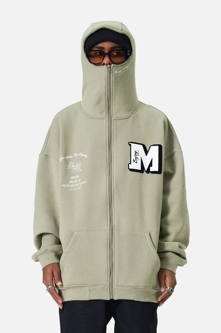 MR. ENJOY DA MONEY  |Unisex Sweat Street Style Plain Cotton Oversized Khaki Logo