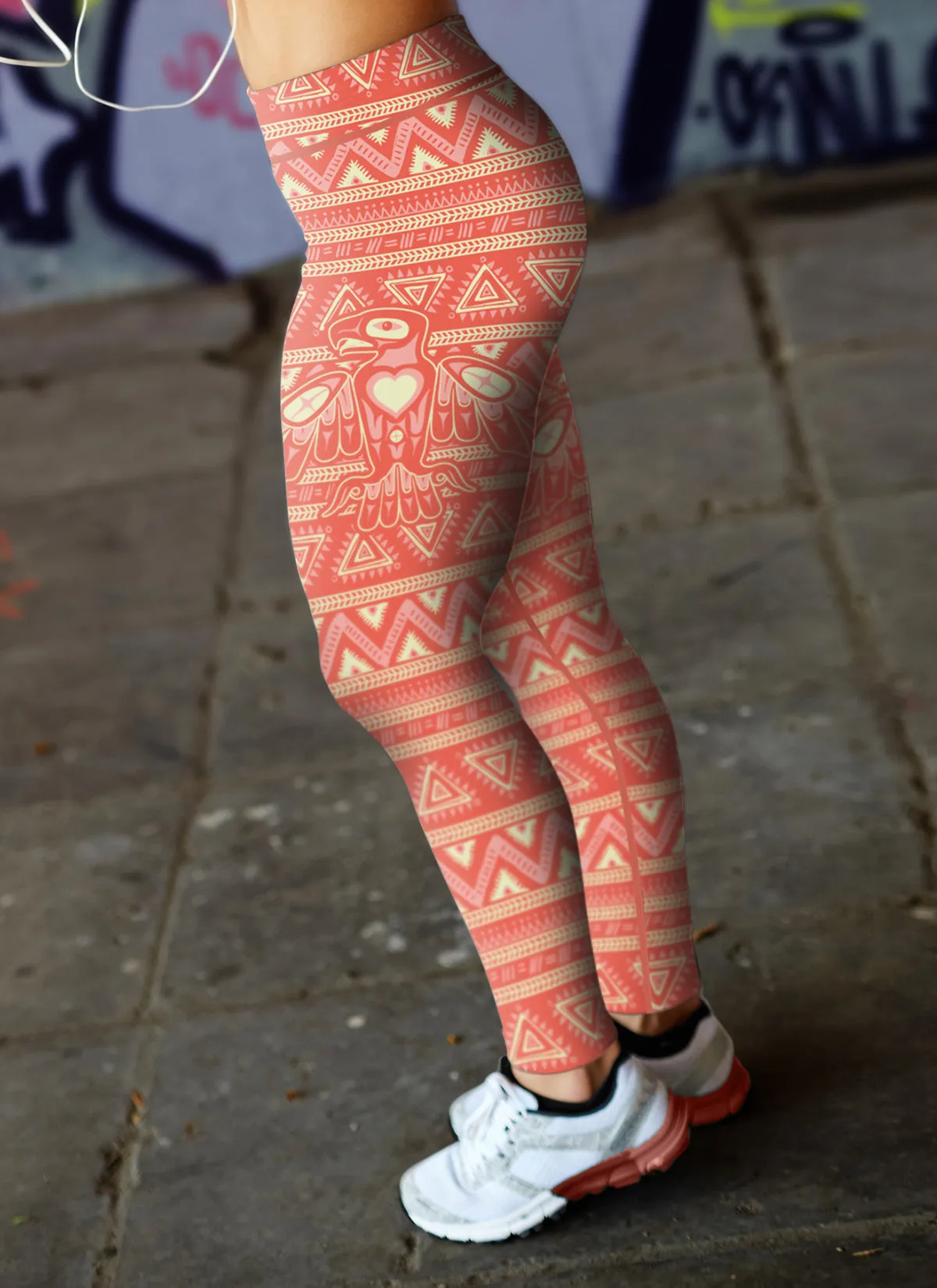 Native Bird Pattern Pink Leggings