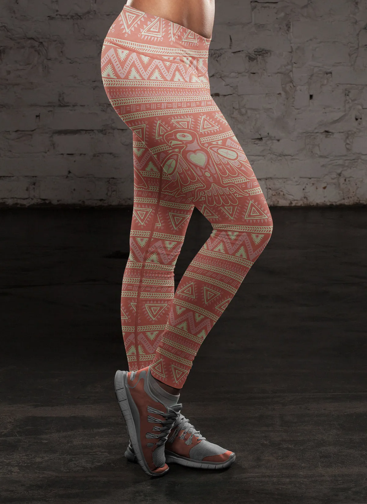 Native Bird Pattern Pink Leggings