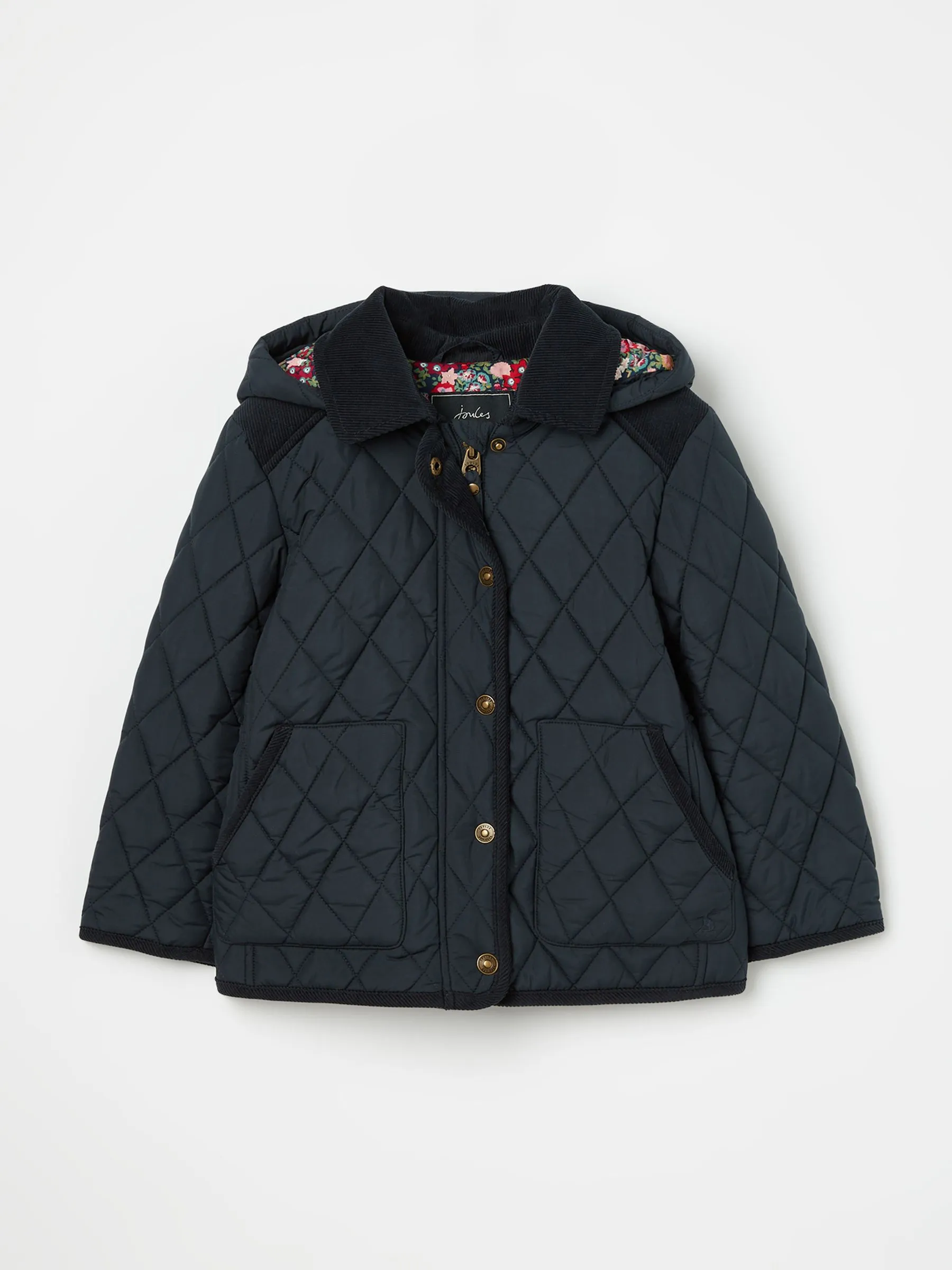 Navy Blue Diamond Quilted Coat With Hood