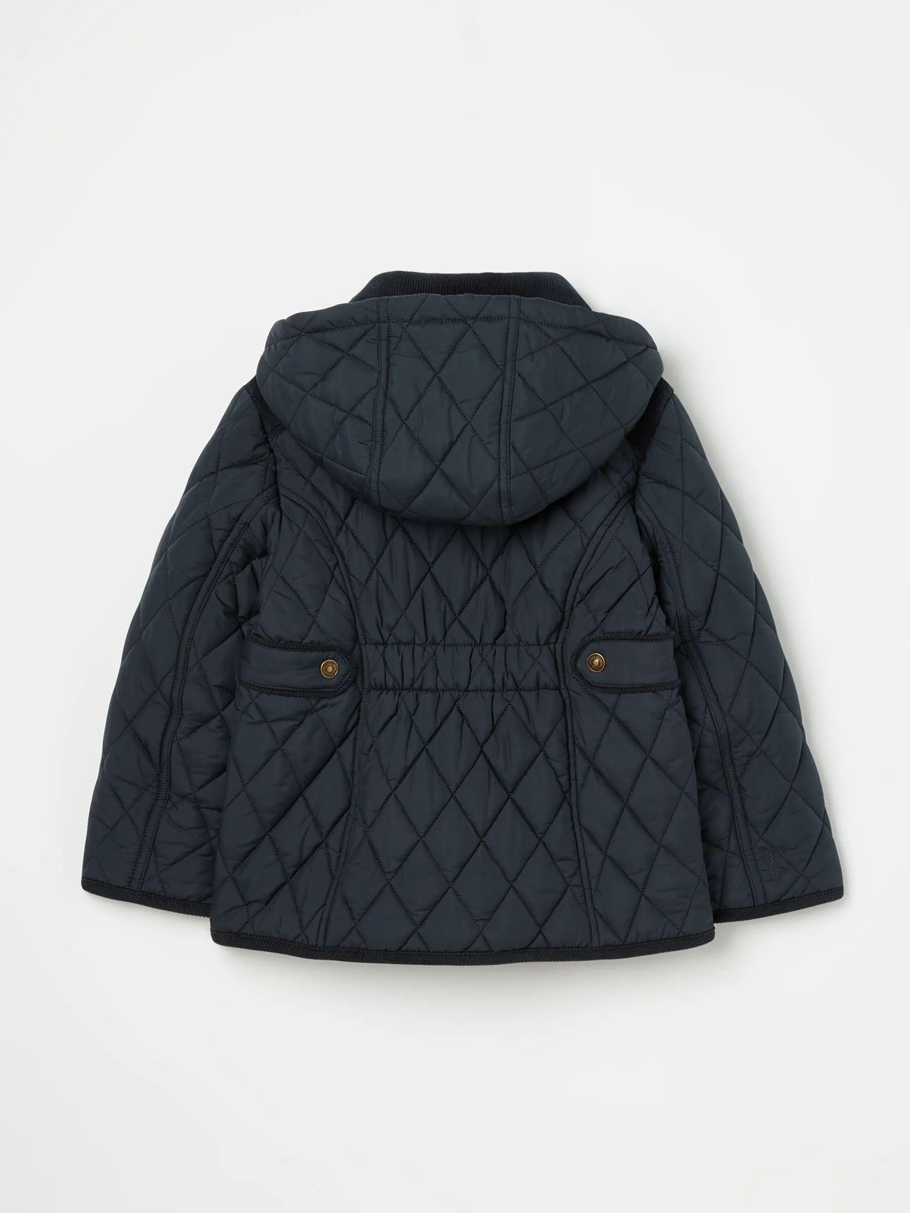 Navy Blue Diamond Quilted Coat With Hood