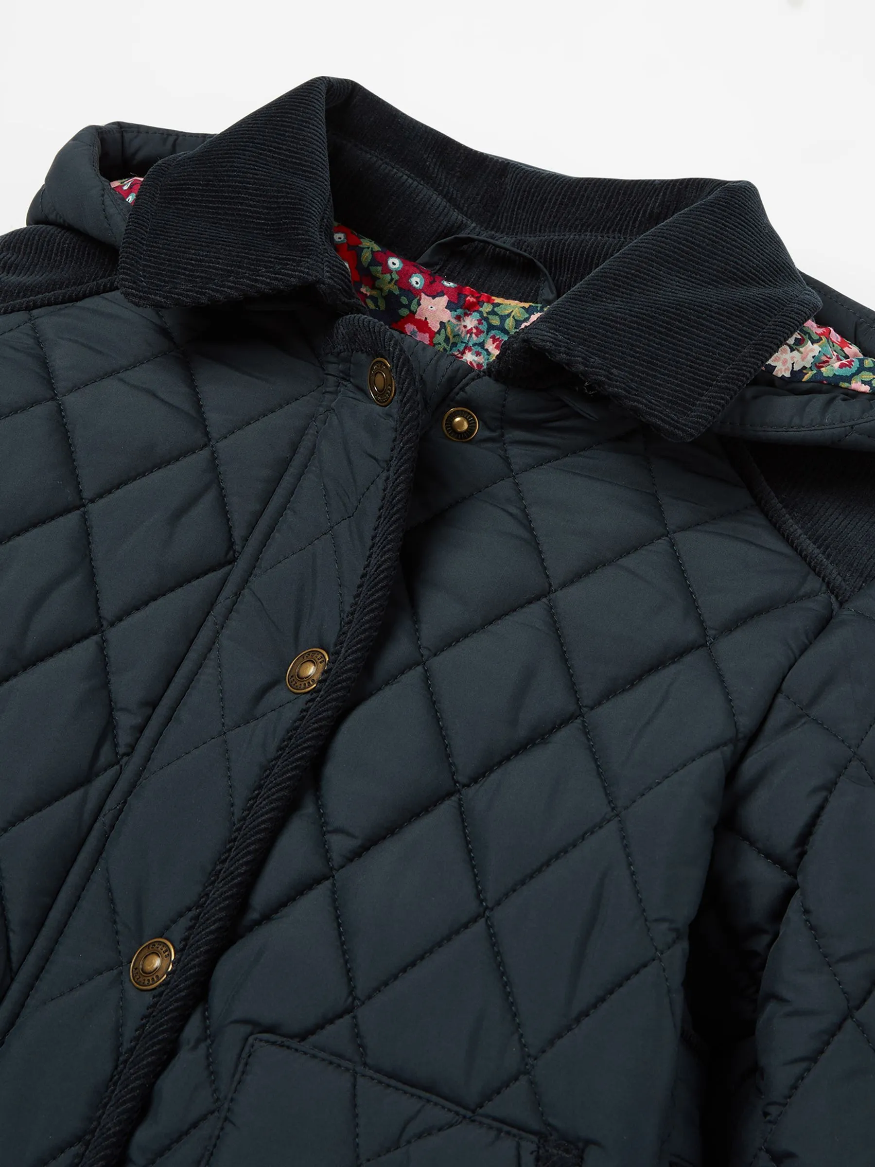 Navy Blue Diamond Quilted Coat With Hood