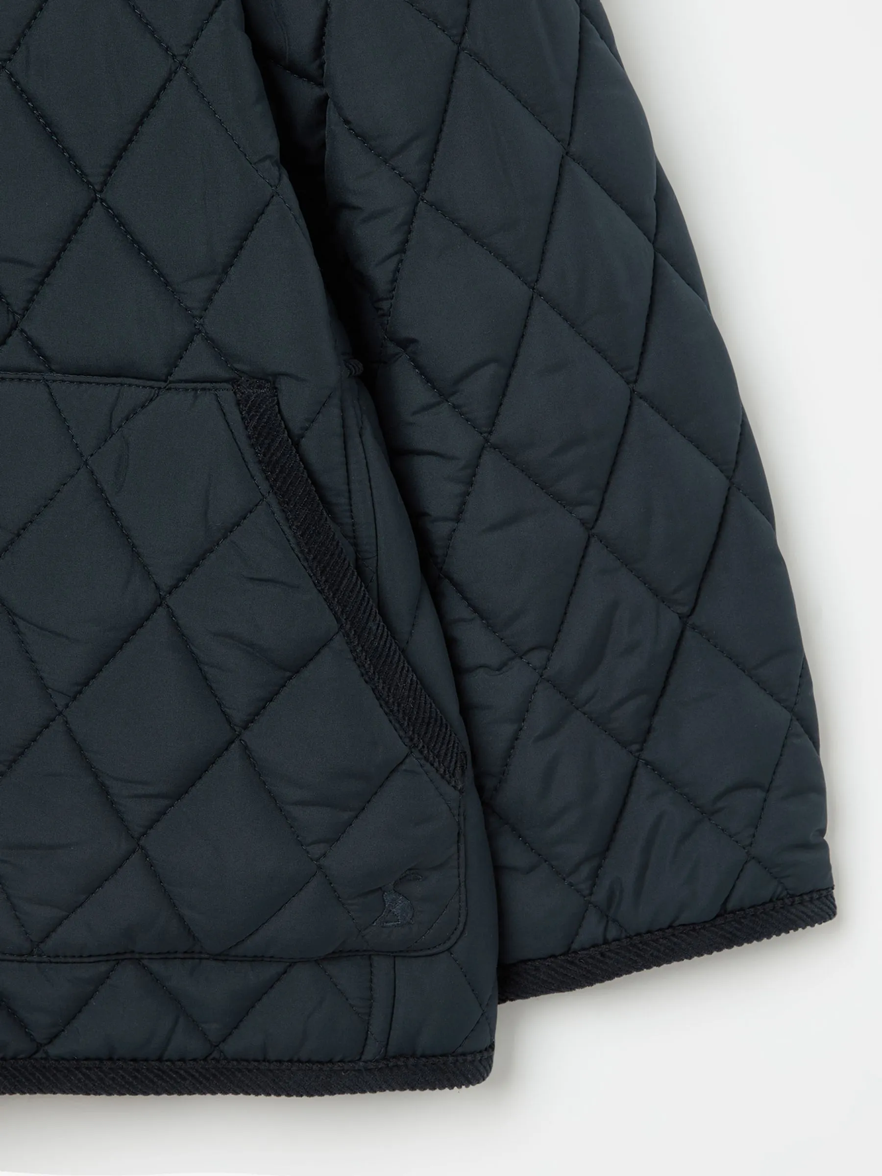 Navy Blue Diamond Quilted Coat With Hood