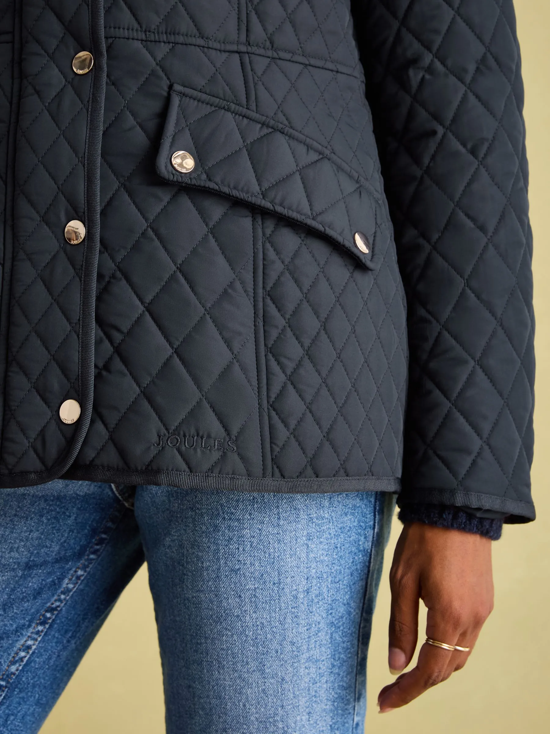 Navy Blue Showerproof Diamond Quilted Coat