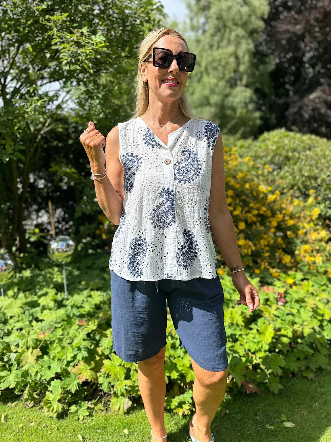 Navy Broderie Anglaise Paisley Top Amy