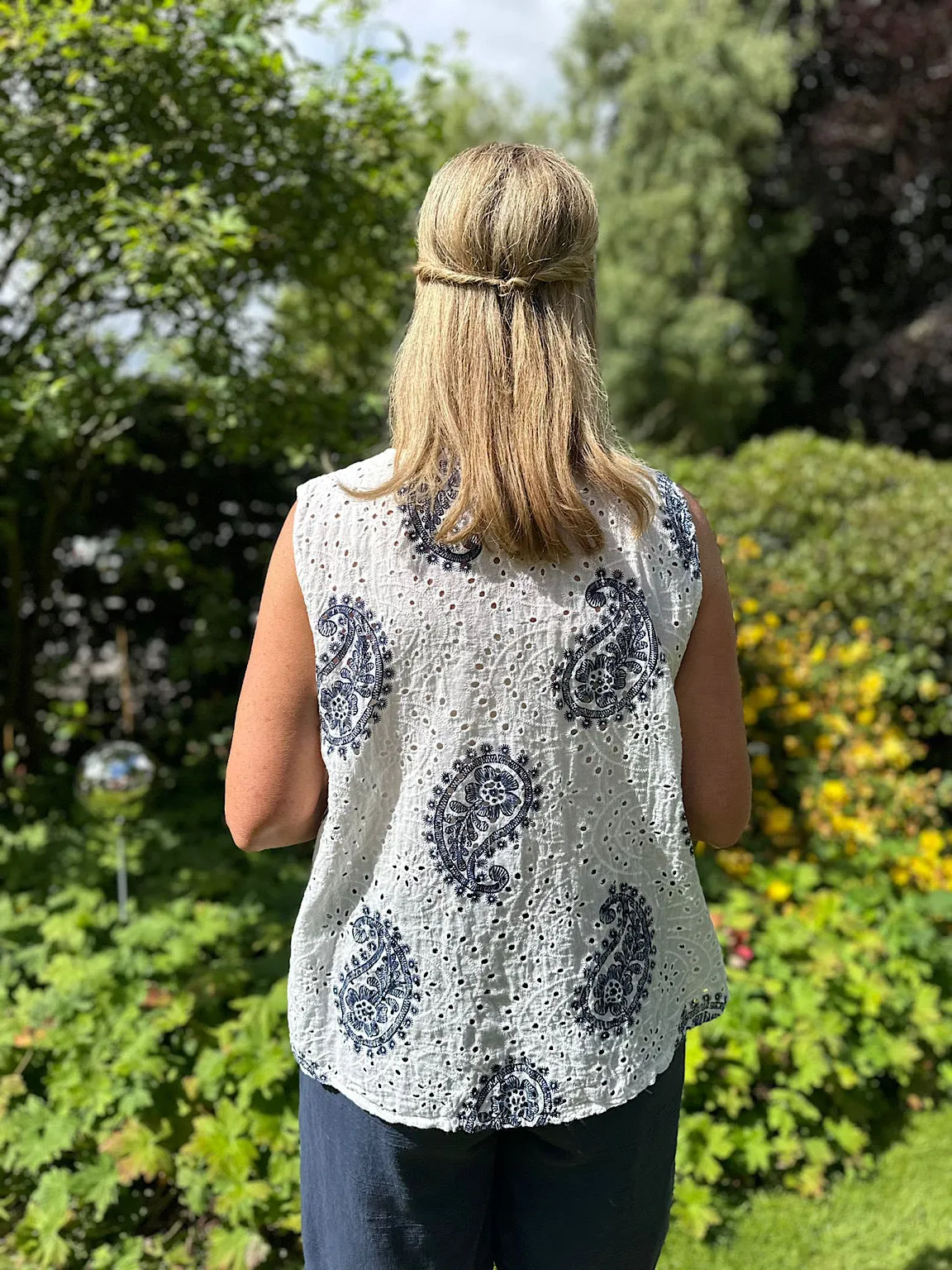 Navy Broderie Anglaise Paisley Top Amy