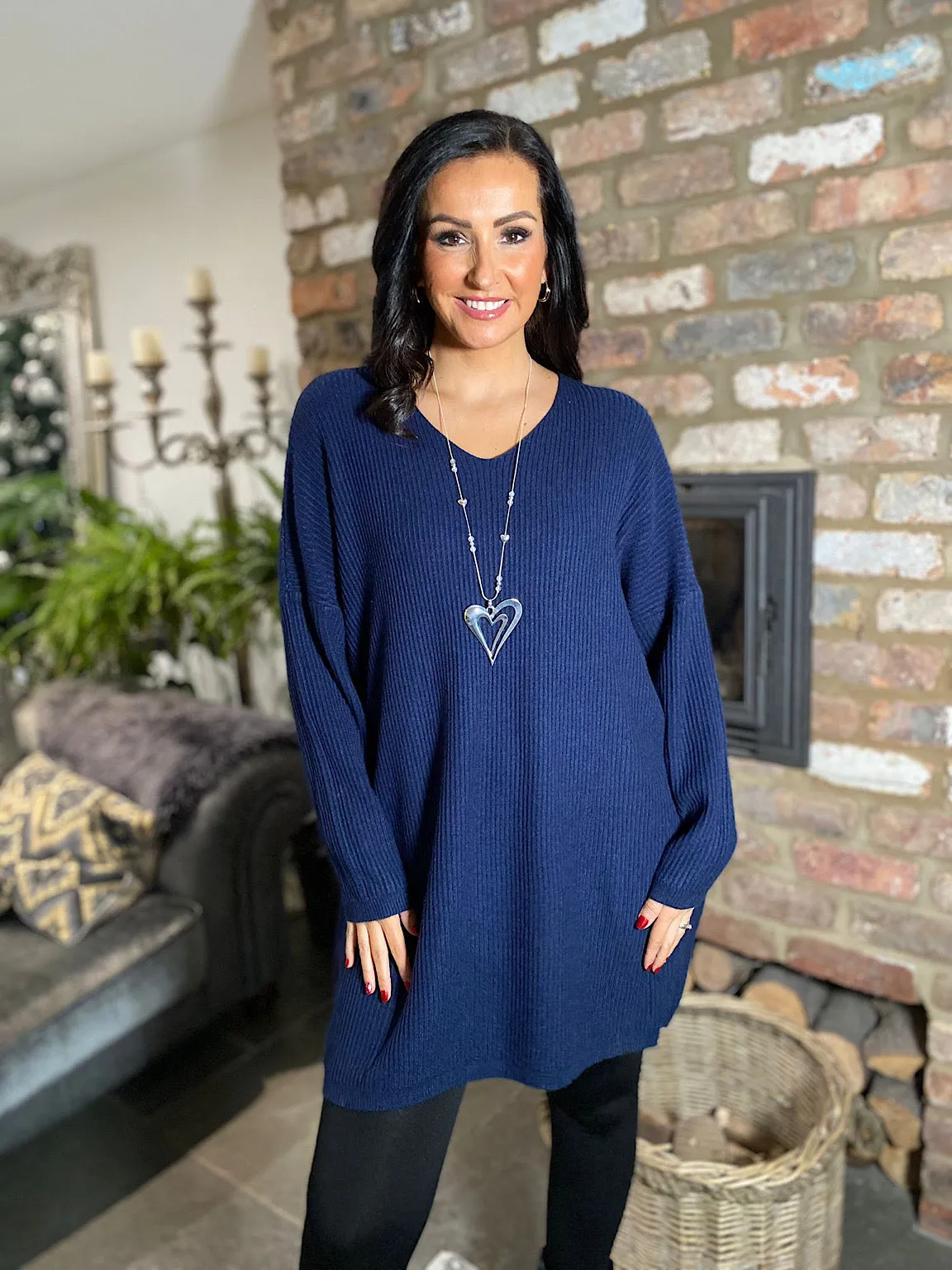 Navy Ribbed V Neck Knit Victoria