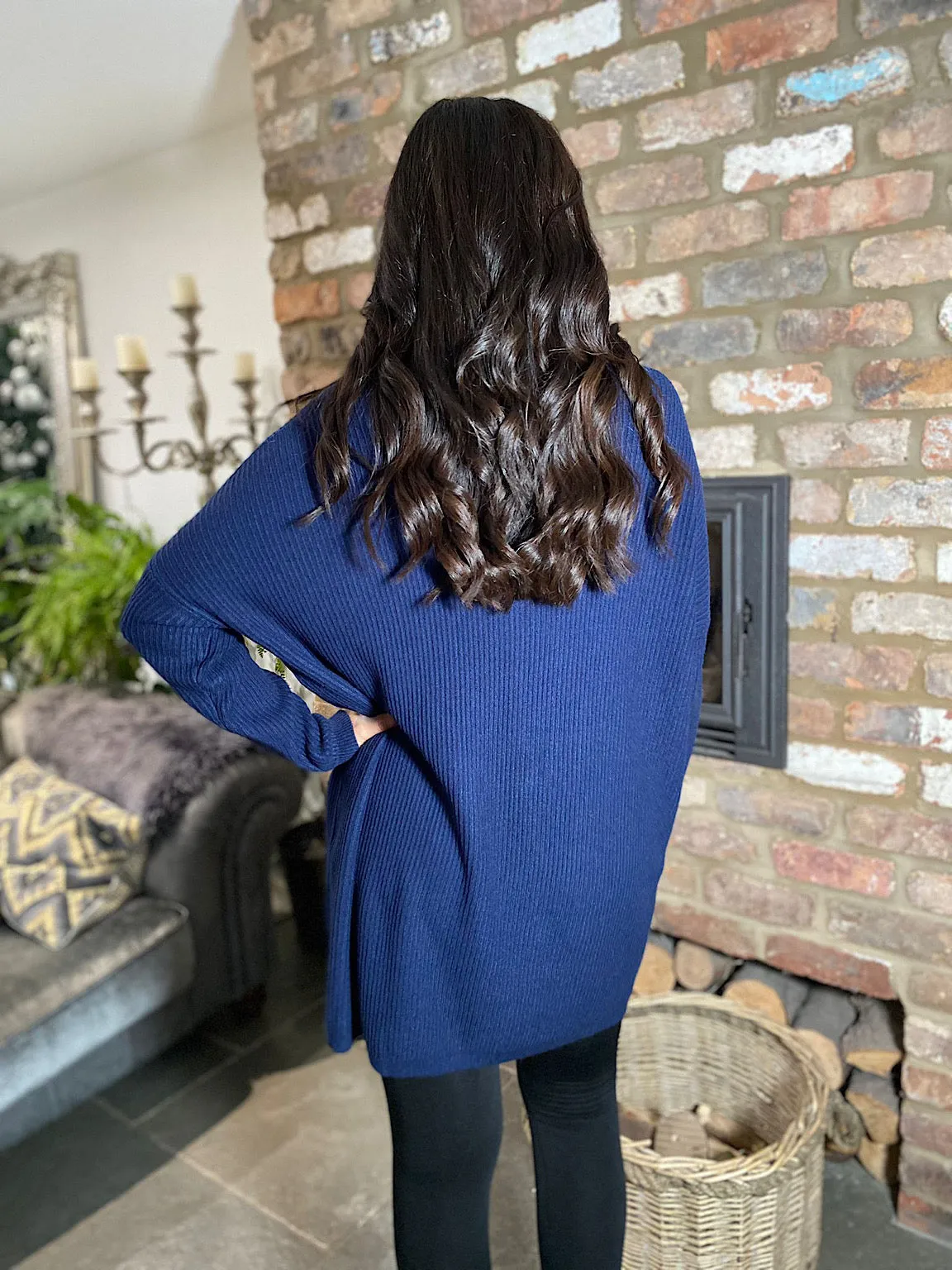 Navy Ribbed V Neck Knit Victoria