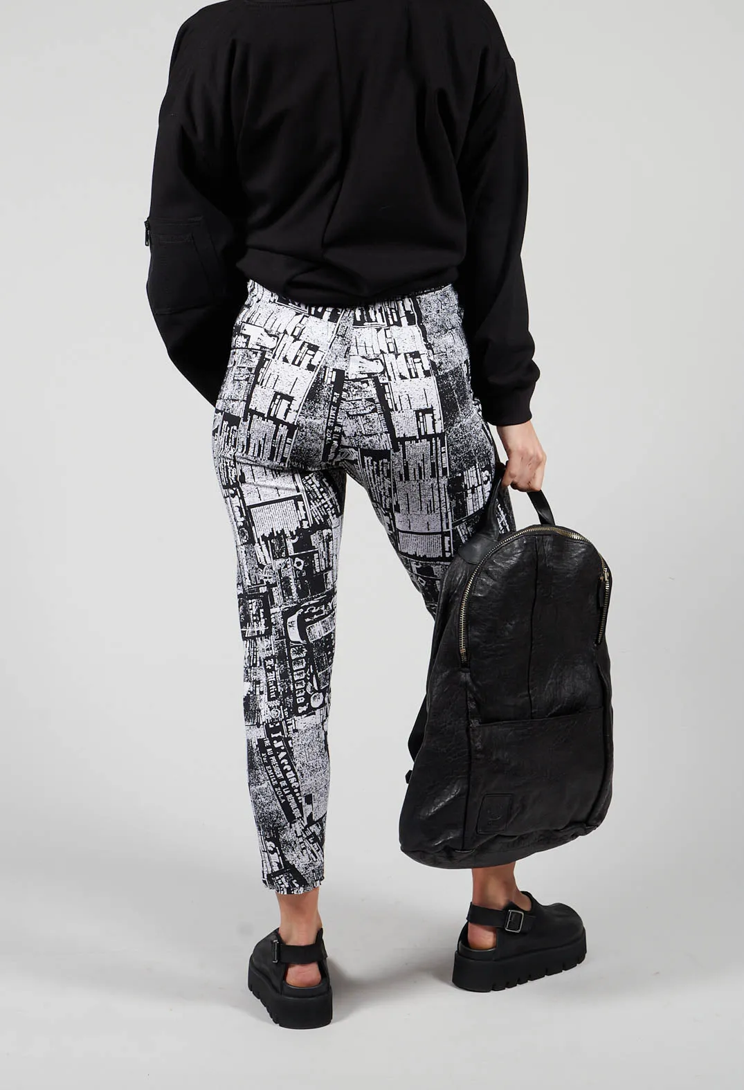 Newspaper Print Leggings in Black