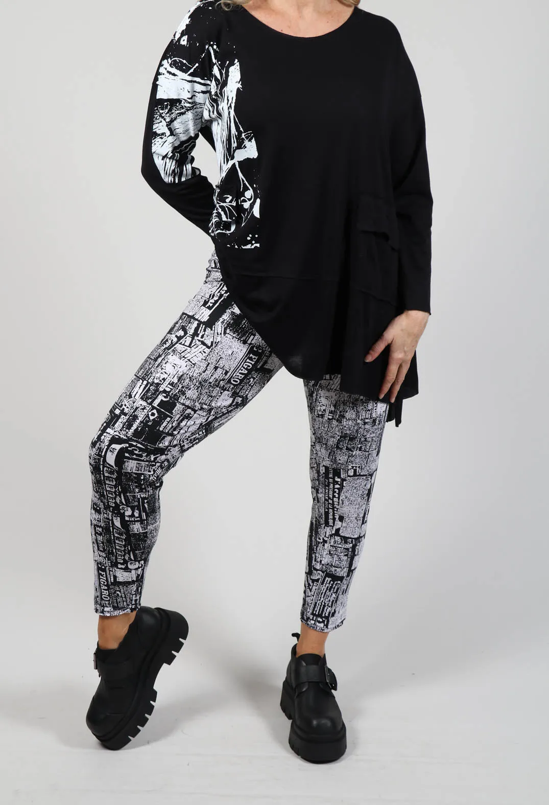 Newspaper Print Leggings in Black