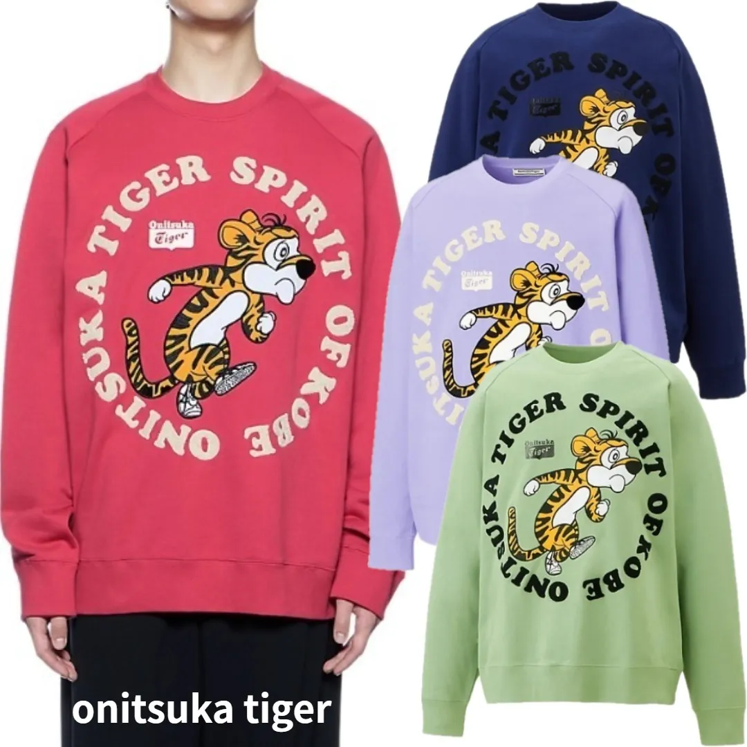 Onitsuka Tiger  |Crew Neck Unisex Street Style Long Sleeves Plain Oversized