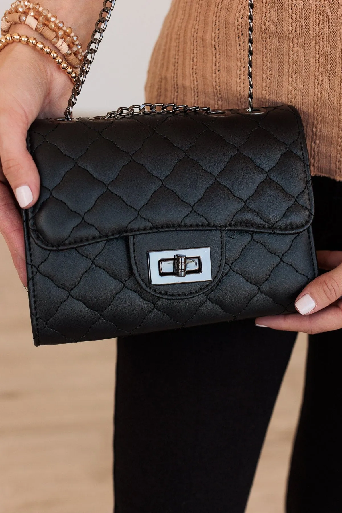 Owning The Night Quilted Purse- Black