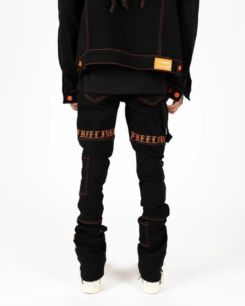 PHEELINGS DEFYING ODDS FLARE STACK DENIM (JET BLACK/ORANGE)