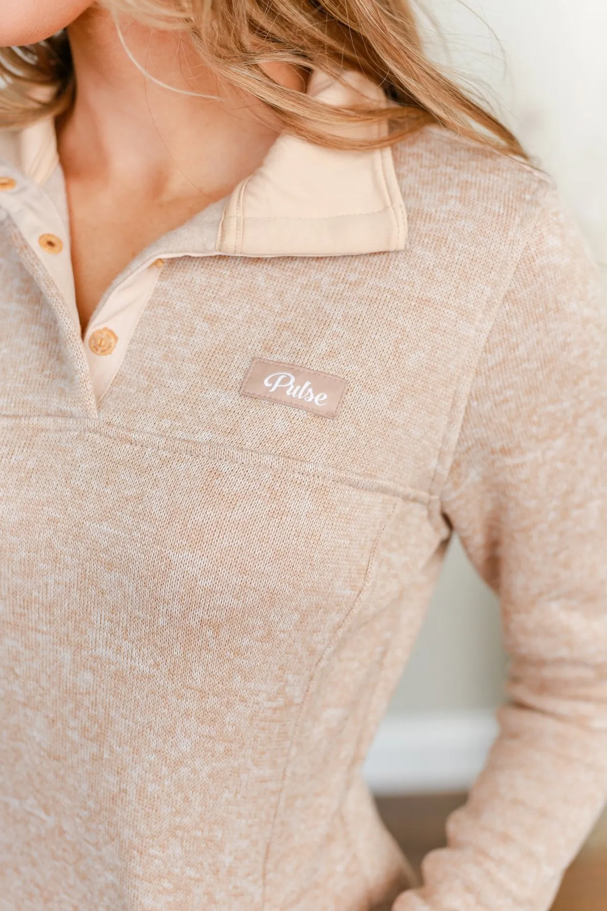 Pulse Exclusive Quarter Button Pullover- Beige