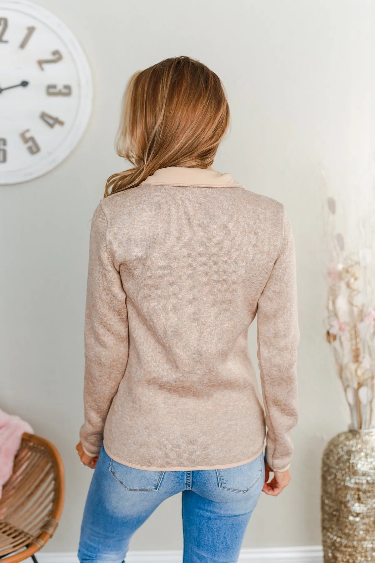 Pulse Exclusive Quarter Button Pullover- Beige