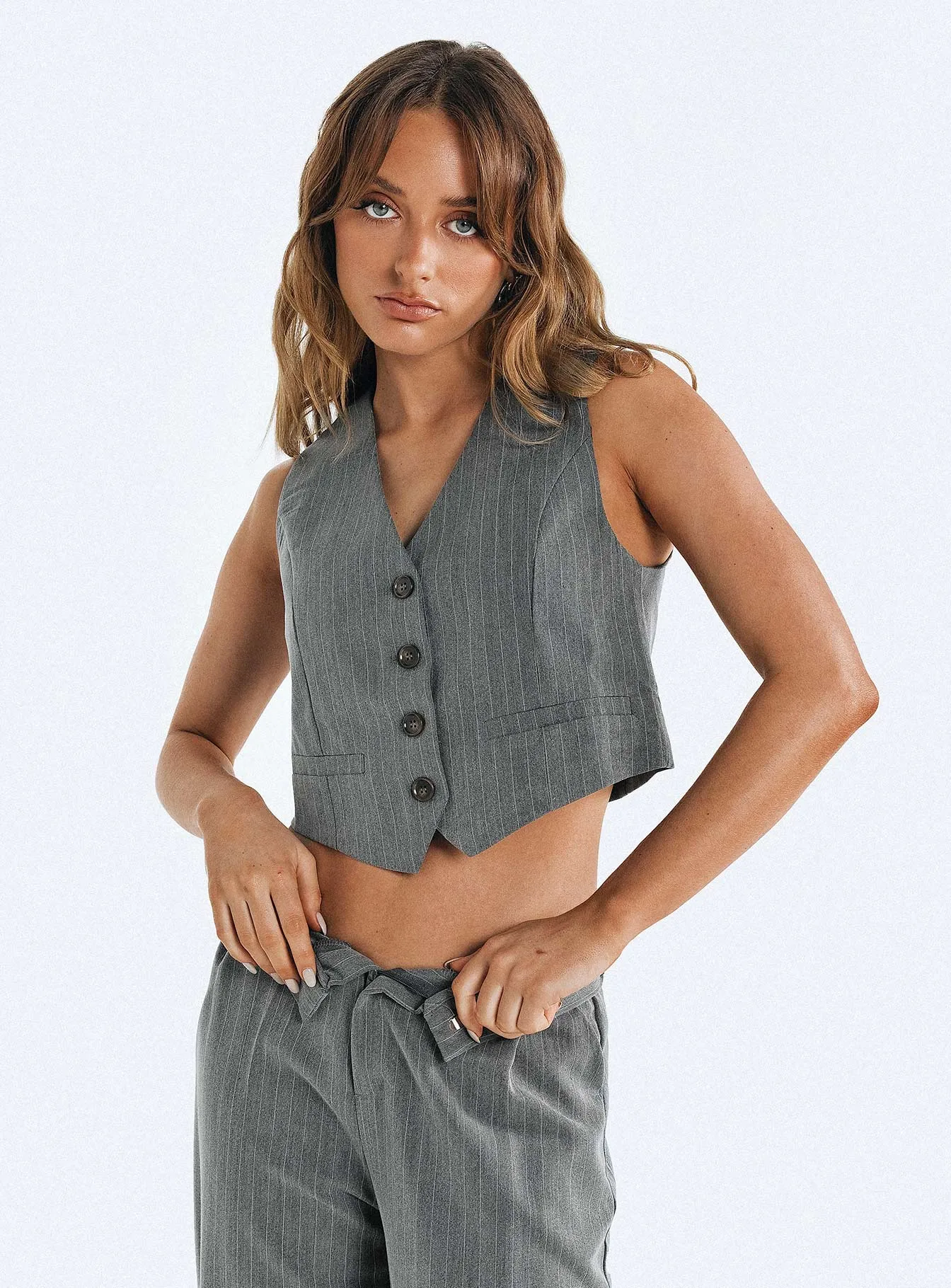 Purley Pinstripe Vest Grey