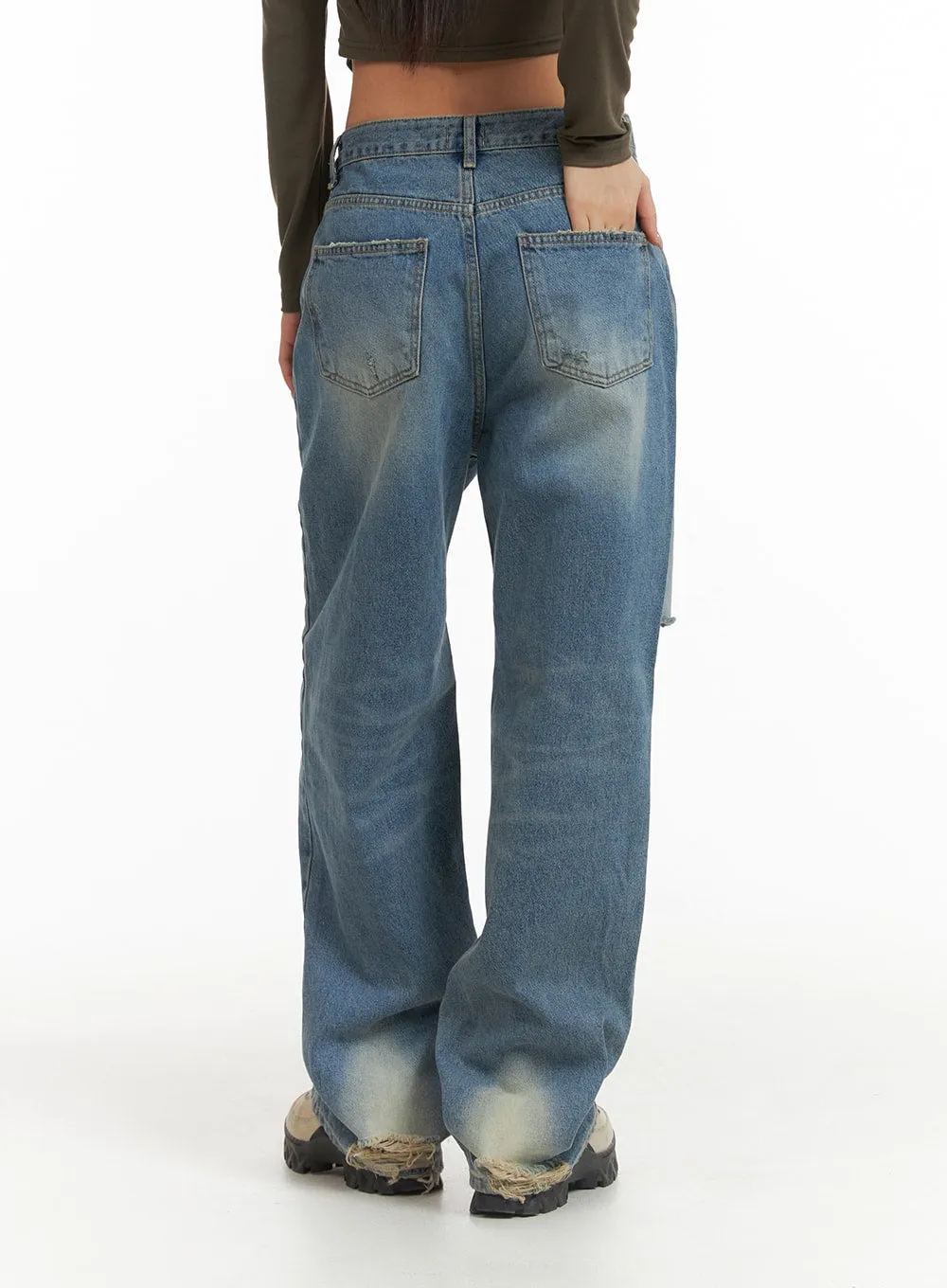 Ripped Washed Wide-Leg Jeans CJ426