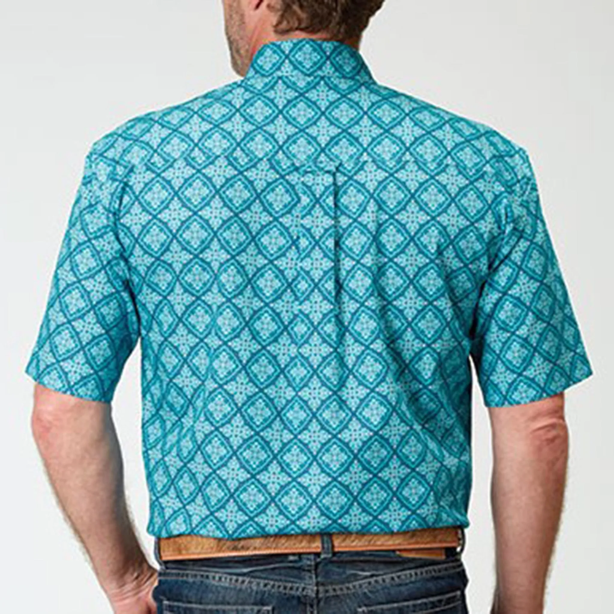 Roper Men's Turquoise Medallion Print Short Sleeve