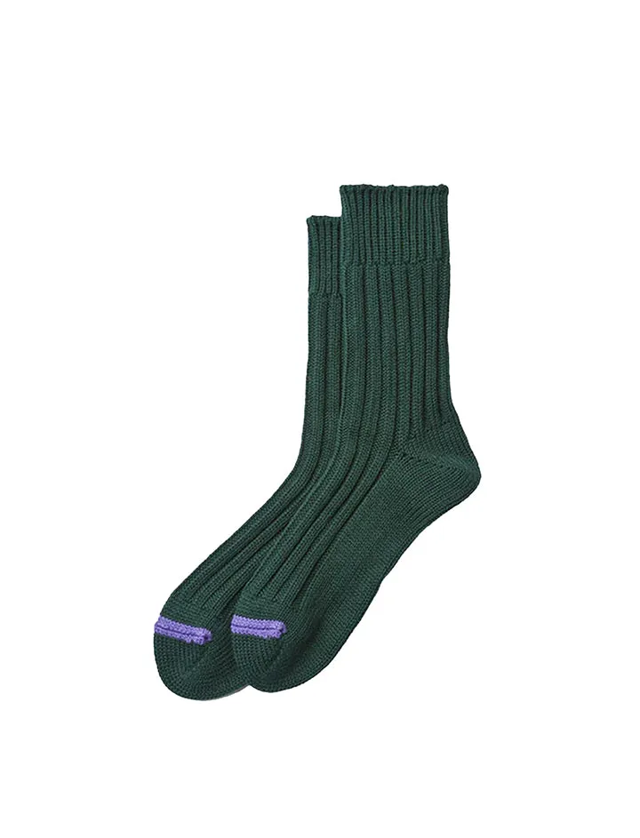 Rototo Chunky Ribbed Crew Socks Dark Green / Purple