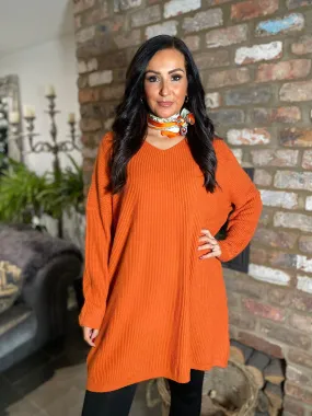 Rust Ribbed V Neck Knit Victoria