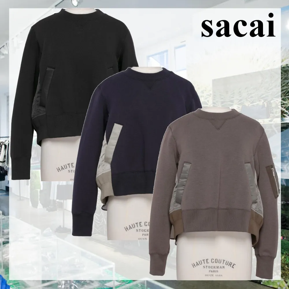 sacai  |Crew Neck Nylon Blended Fabrics Street Style Bi-color