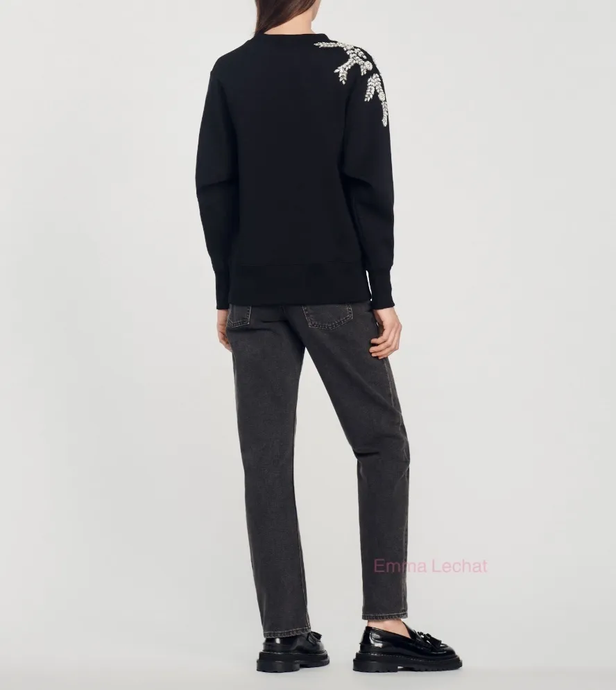 sandro  |Crew Neck Sweat Blended Fabrics Street Style Bi-color