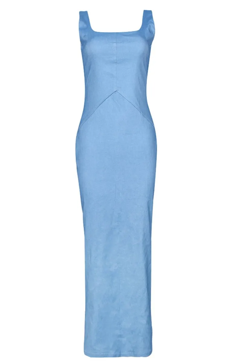 Scoop Neck Sleeveless Split Bodycon Maxi Dress