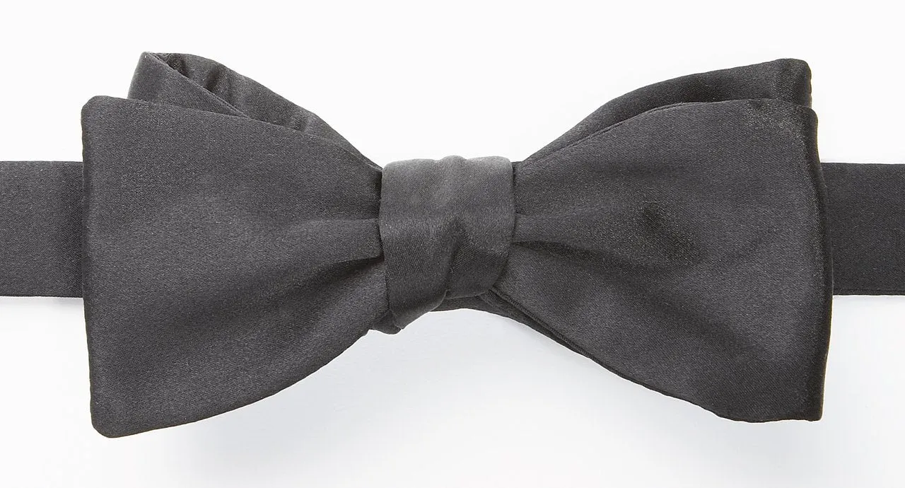 SELF-TIED BOW TIE - BLACK SATIN